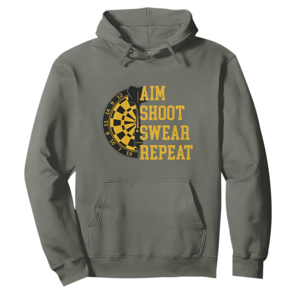 Funny Darts Retro Vintage Hoodie Aim Shoot Swear Repeat Dartist Gift TS12 Military Green Print Your Wear