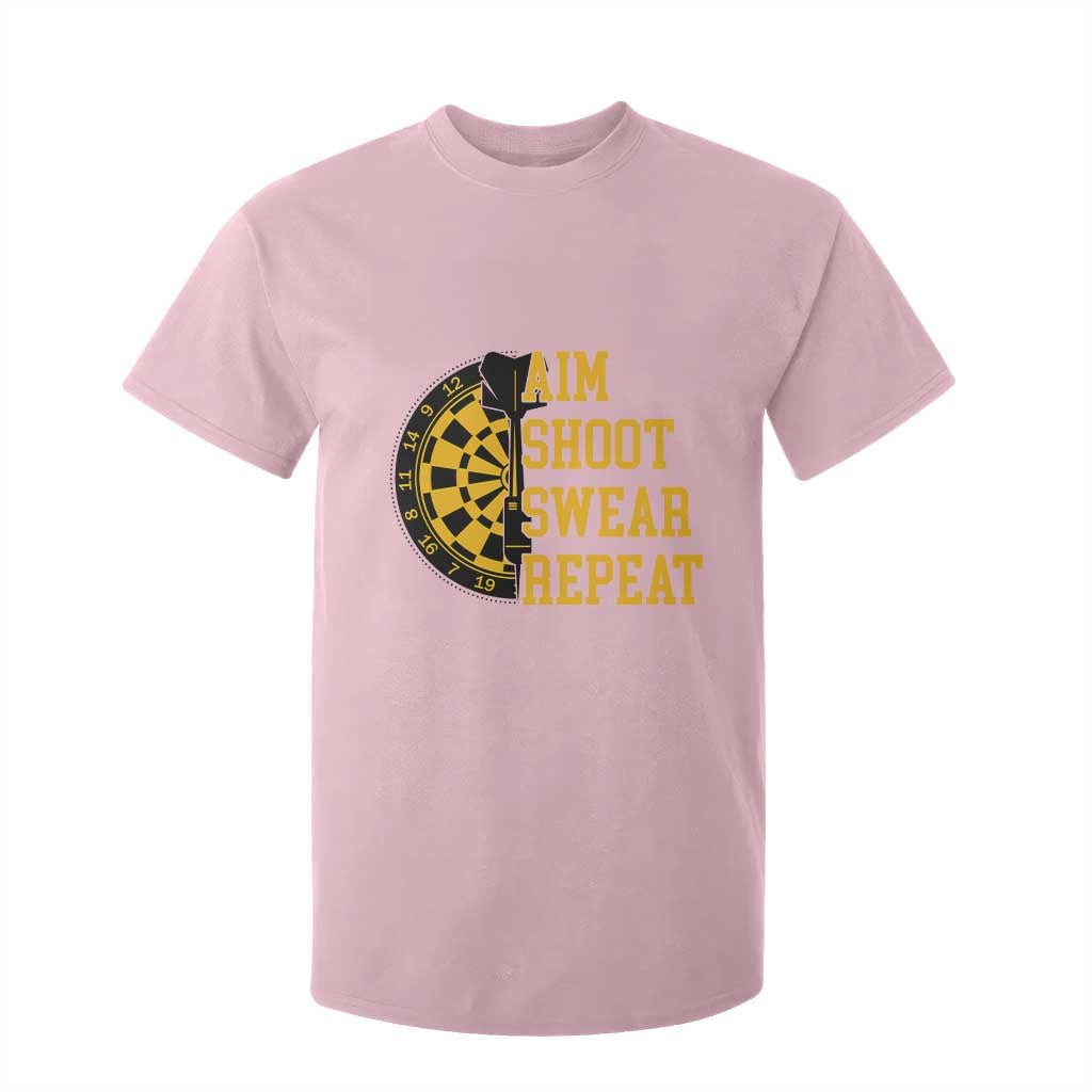 Funny Darts Retro Vintage T Shirt For Kid Aim Shoot Swear Repeat Dartist Gift TS12 Light Pink Print Your Wear