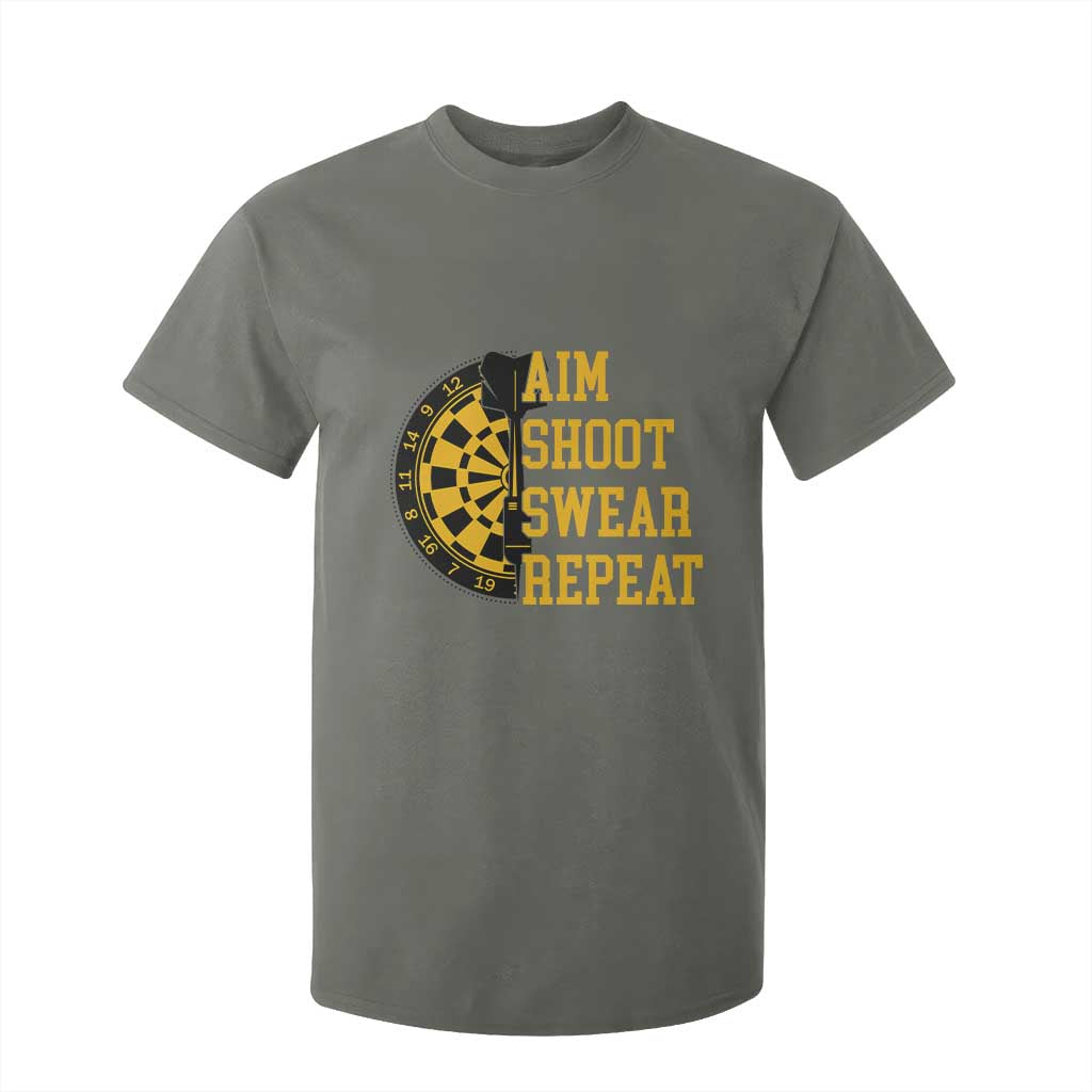Funny Darts Retro Vintage T Shirt For Kid Aim Shoot Swear Repeat Dartist Gift TS12 Military Green Print Your Wear