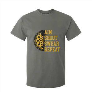 Funny Darts Retro Vintage T Shirt For Kid Aim Shoot Swear Repeat Dartist Gift TS12 Military Green Print Your Wear