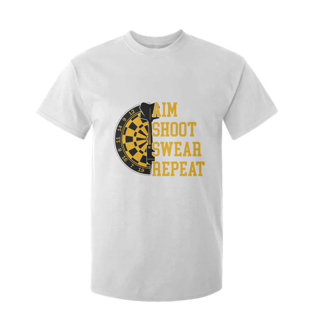 Funny Darts Retro Vintage T Shirt For Kid Aim Shoot Swear Repeat Dartist Gift TS12 White Print Your Wear