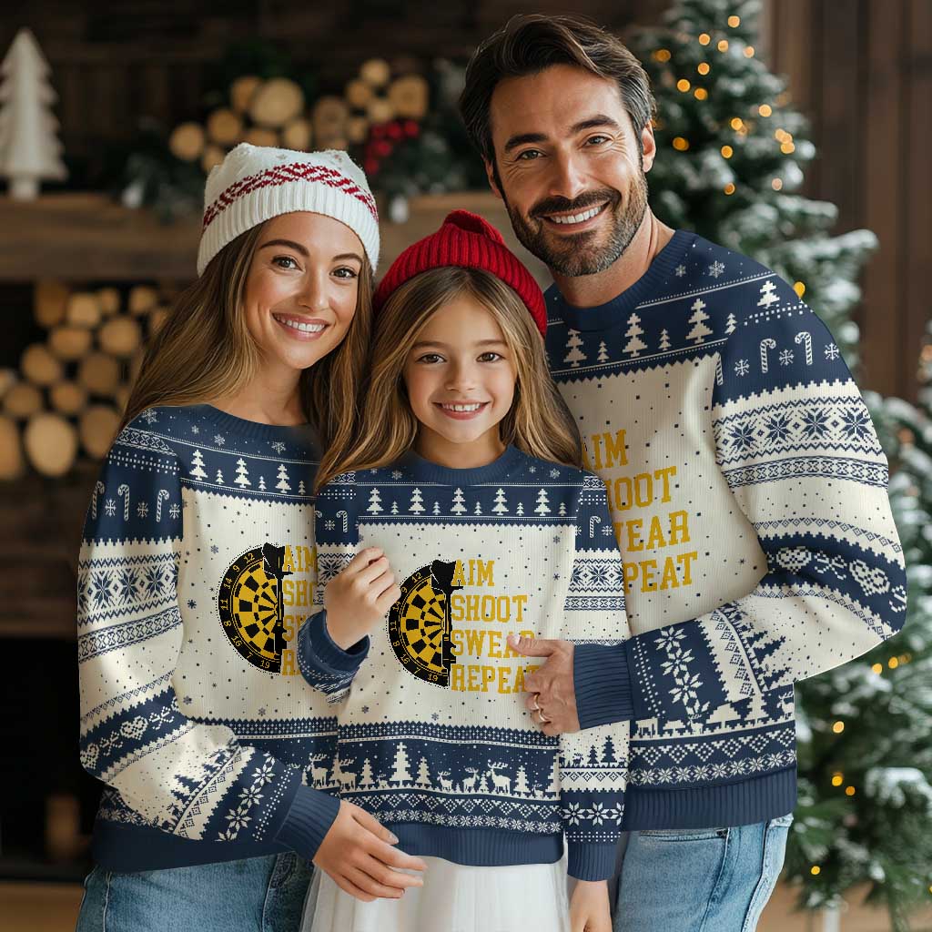 Funny Darts Retro Vintage Ugly Christmas Sweater Aim Shoot Swear Repeat Dartist Gift TS12 Beige Navy Print Your Wear