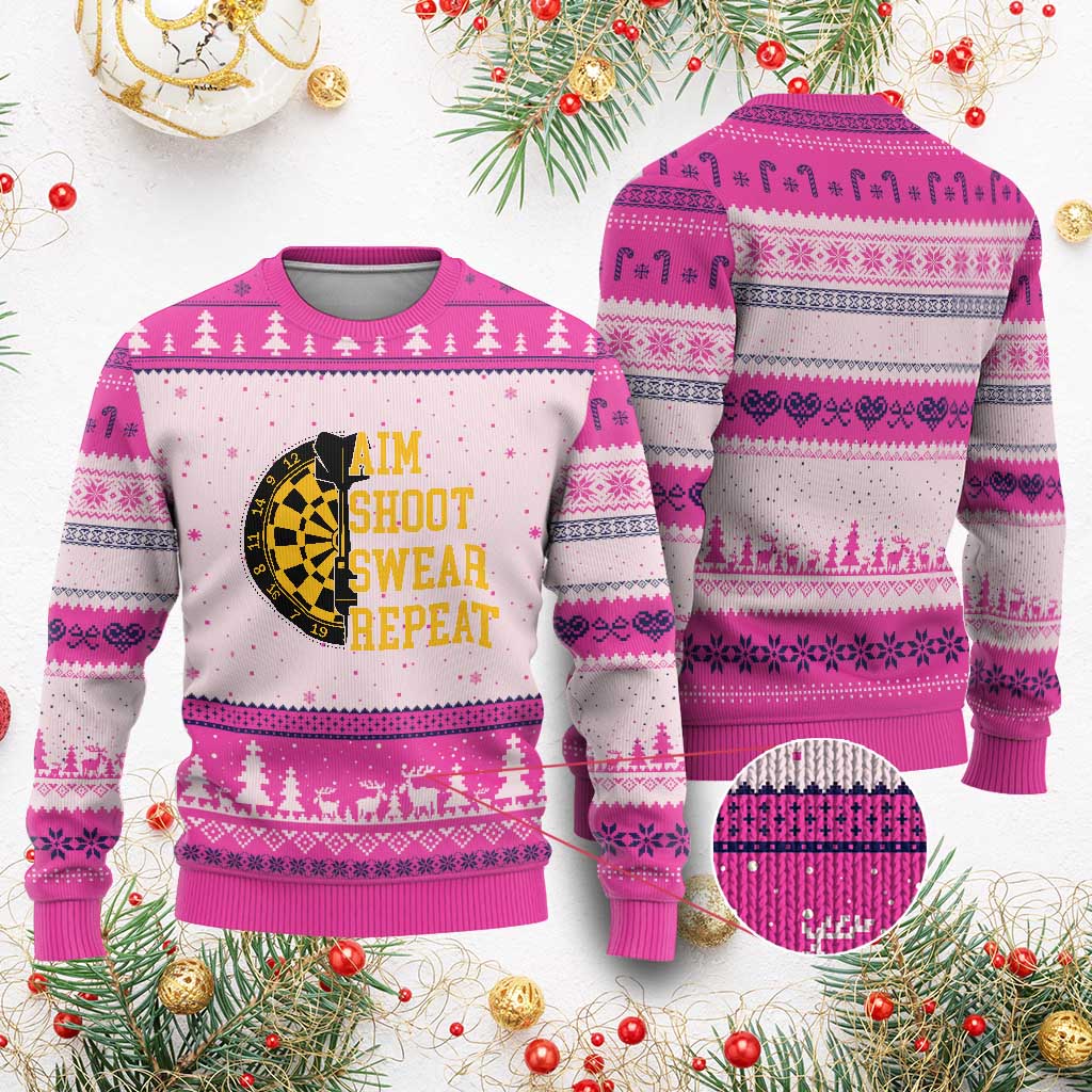 Funny Darts Retro Vintage Ugly Christmas Sweater Aim Shoot Swear Repeat Dartist Gift TS12 Hot Pink Print Your Wear
