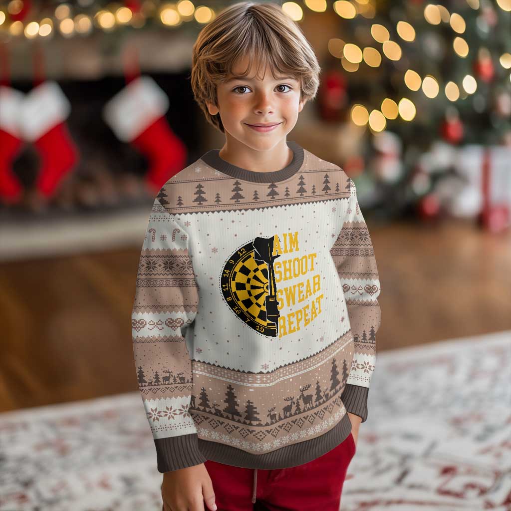 Funny Darts Retro Vintage Ugly Christmas Sweater Aim Shoot Swear Repeat Dartist Gift TS12 Mocha Mousse Print Your Wear