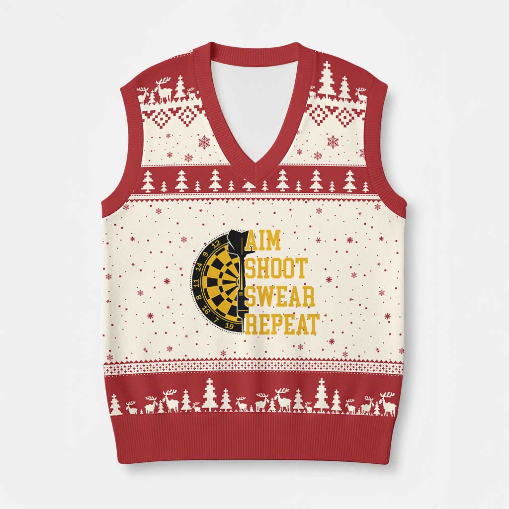 Funny Darts Retro Vintage V-Neck Knit Sweater Vest Aim Shoot Swear Repeat Dartist Gift TS12 Beige Red Print Your Wear