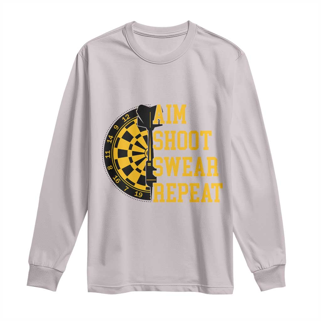 Funny Darts Retro Vintage Long Sleeve Shirt Aim Shoot Swear Repeat Dartist Gift TS12 Ice Gray Print Your Wear