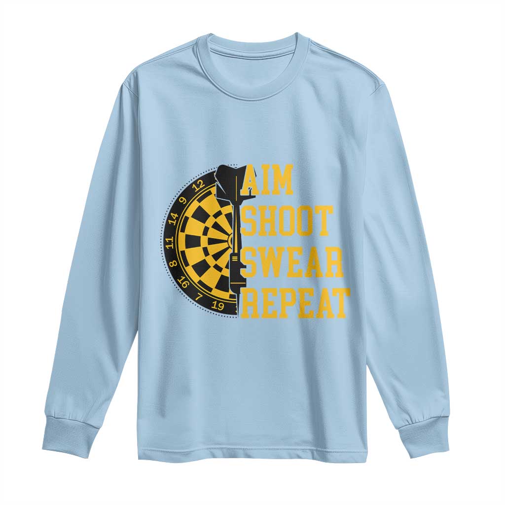 Funny Darts Retro Vintage Long Sleeve Shirt Aim Shoot Swear Repeat Dartist Gift TS12 Light Blue Print Your Wear