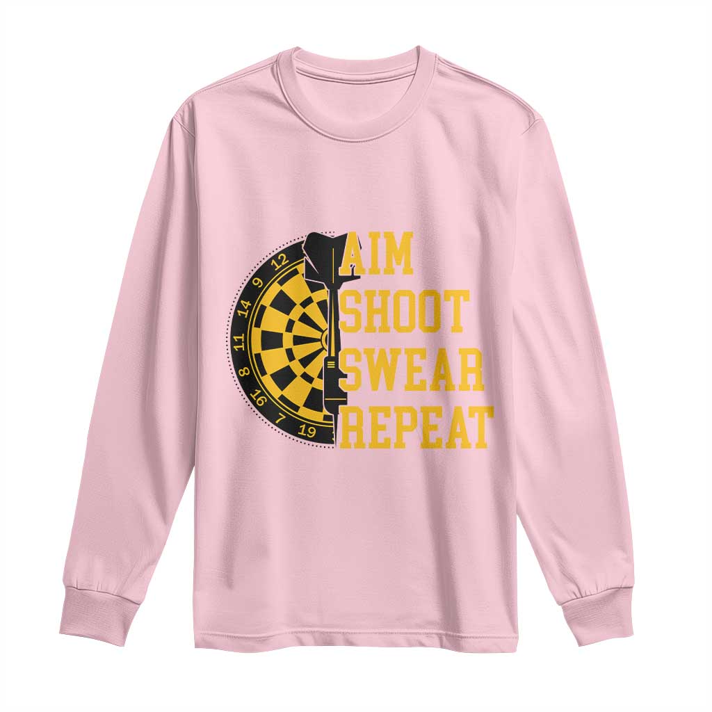 Funny Darts Retro Vintage Long Sleeve Shirt Aim Shoot Swear Repeat Dartist Gift TS12 Light Pink Print Your Wear
