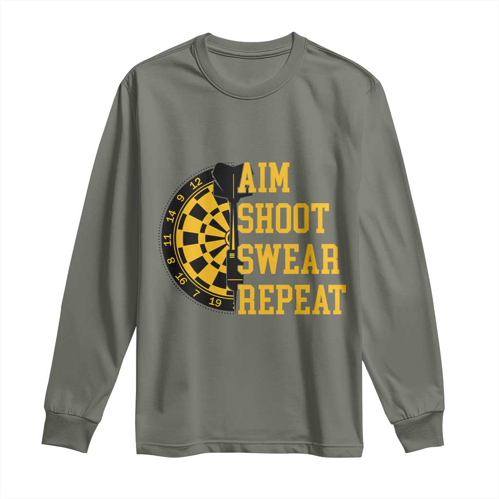 Funny Darts Retro Vintage Long Sleeve Shirt Aim Shoot Swear Repeat Dartist Gift TS12 Military Green Print Your Wear
