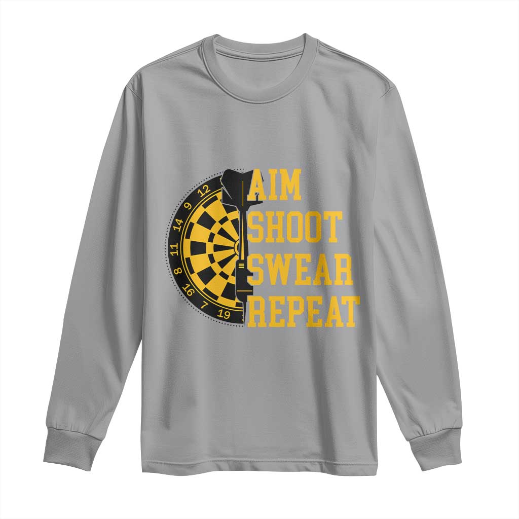 Funny Darts Retro Vintage Long Sleeve Shirt Aim Shoot Swear Repeat Dartist Gift TS12 Sport Gray Print Your Wear