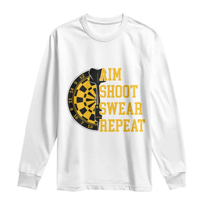 Funny Darts Retro Vintage Long Sleeve Shirt Aim Shoot Swear Repeat Dartist Gift TS12 White Print Your Wear