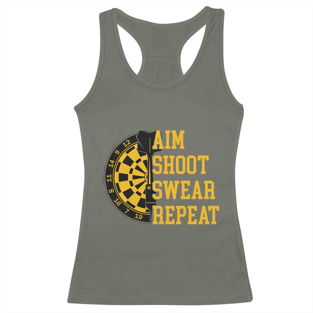 Funny Darts Retro Vintage Racerback Tank Top Aim Shoot Swear Repeat Dartist Gift TS12 Military Green Print Your Wear