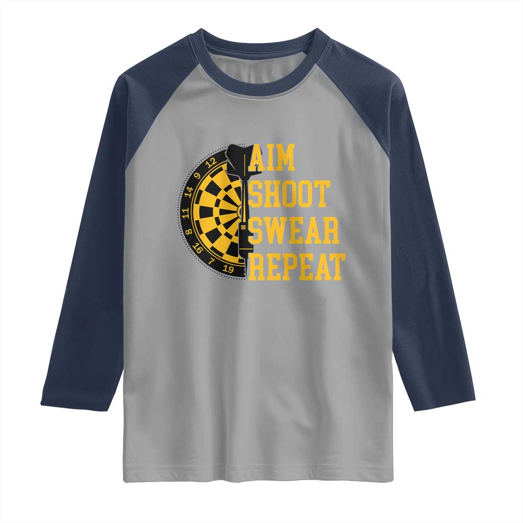 Funny Darts Retro Vintage Raglan Shirt Aim Shoot Swear Repeat Dartist Gift TS12 Sport Gray Navy Print Your Wear