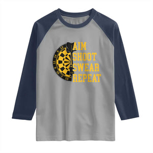 Funny Darts Retro Vintage Raglan Shirt Aim Shoot Swear Repeat Dartist Gift TS12 Sport Gray Navy Print Your Wear