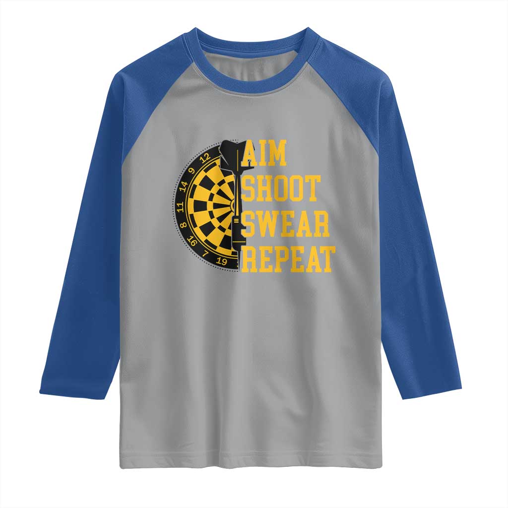 Funny Darts Retro Vintage Raglan Shirt Aim Shoot Swear Repeat Dartist Gift TS12 Sport Gray Royal Print Your Wear