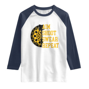 Funny Darts Retro Vintage Raglan Shirt Aim Shoot Swear Repeat Dartist Gift TS12 White Navy Print Your Wear