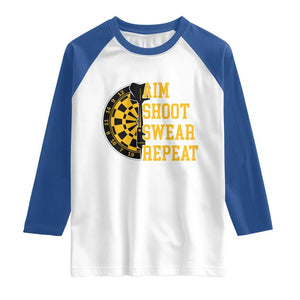 Funny Darts Retro Vintage Raglan Shirt Aim Shoot Swear Repeat Dartist Gift TS12 White Royal Print Your Wear