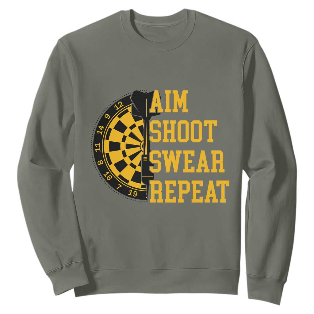 Funny Darts Retro Vintage Sweatshirt Aim Shoot Swear Repeat Dartist Gift TS12 Military Green Print Your Wear