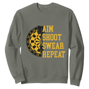 Funny Darts Retro Vintage Sweatshirt Aim Shoot Swear Repeat Dartist Gift TS12 Military Green Print Your Wear