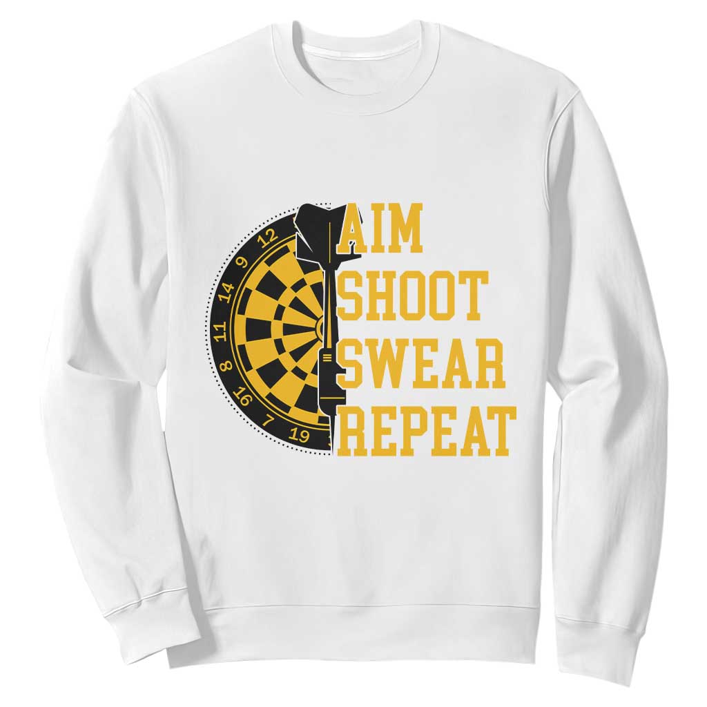 Funny Darts Retro Vintage Sweatshirt Aim Shoot Swear Repeat Dartist Gift TS12 White Print Your Wear