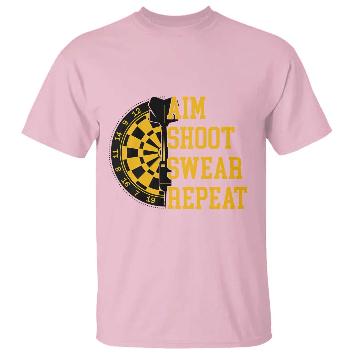 Funny Darts Retro Vintage T Shirt Aim Shoot Swear Repeat Dartist Gift TS12 Light Pink Print Your Wear