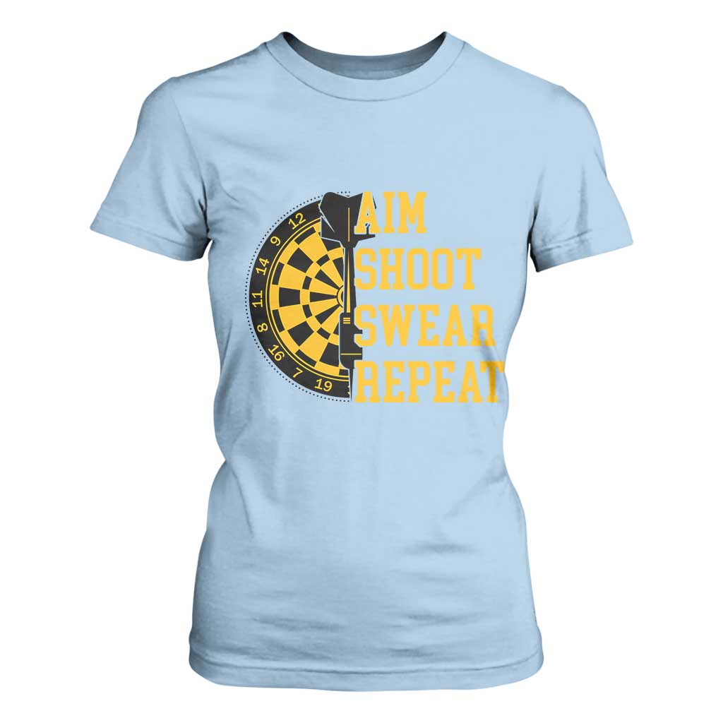 Funny Darts Retro Vintage T Shirt For Women Aim Shoot Swear Repeat Dartist Gift TS12 Light Blue Print Your Wear