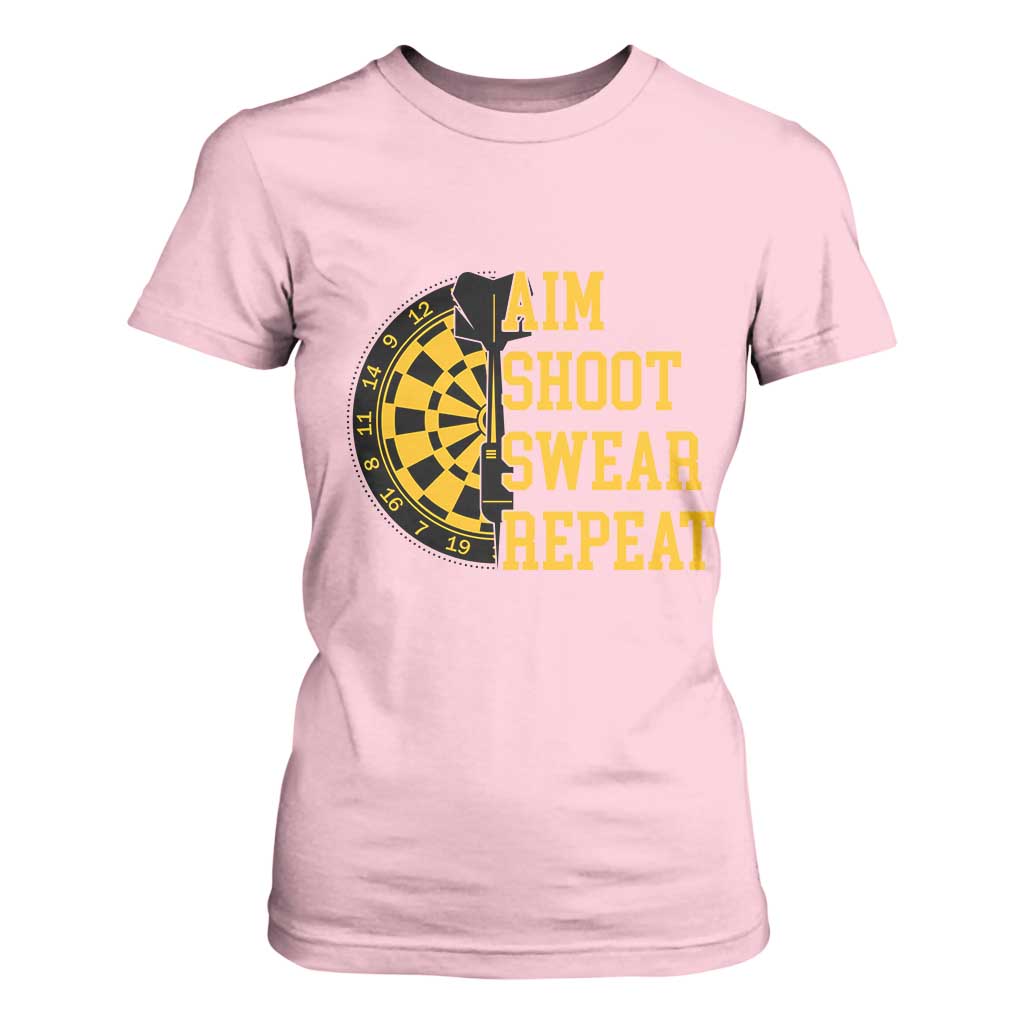 Funny Darts Retro Vintage T Shirt For Women Aim Shoot Swear Repeat Dartist Gift TS12 Light Pink Print Your Wear