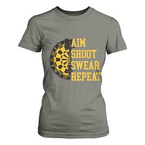 Funny Darts Retro Vintage T Shirt For Women Aim Shoot Swear Repeat Dartist Gift TS12 Military Green Print Your Wear