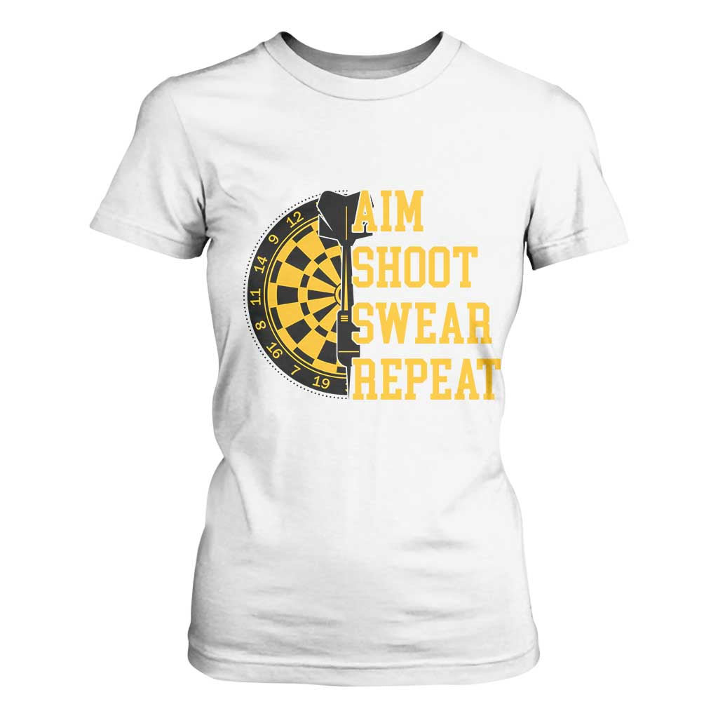 Funny Darts Retro Vintage T Shirt For Women Aim Shoot Swear Repeat Dartist Gift TS12 White Print Your Wear