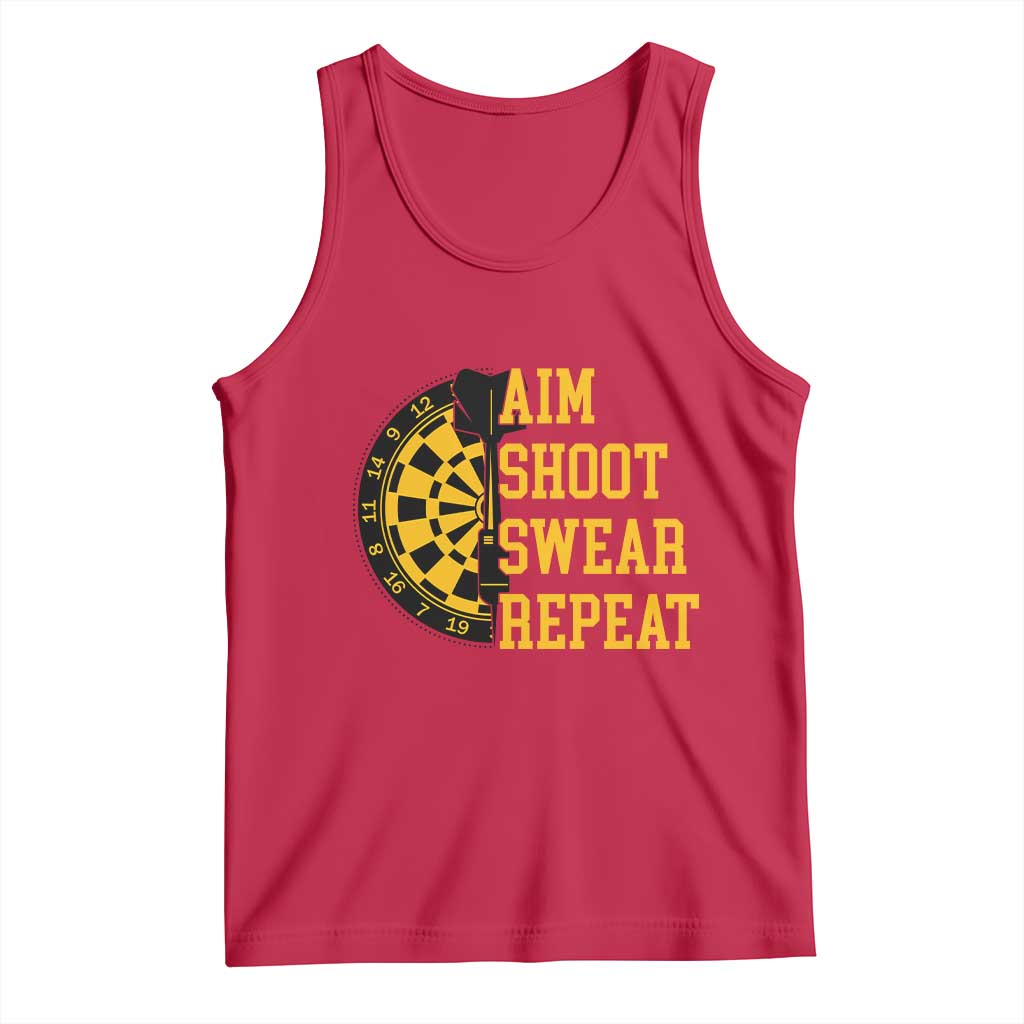 Funny Darts Retro Vintage Tank Top Aim Shoot Swear Repeat Dartist Gift TS12 Red Print Your Wear