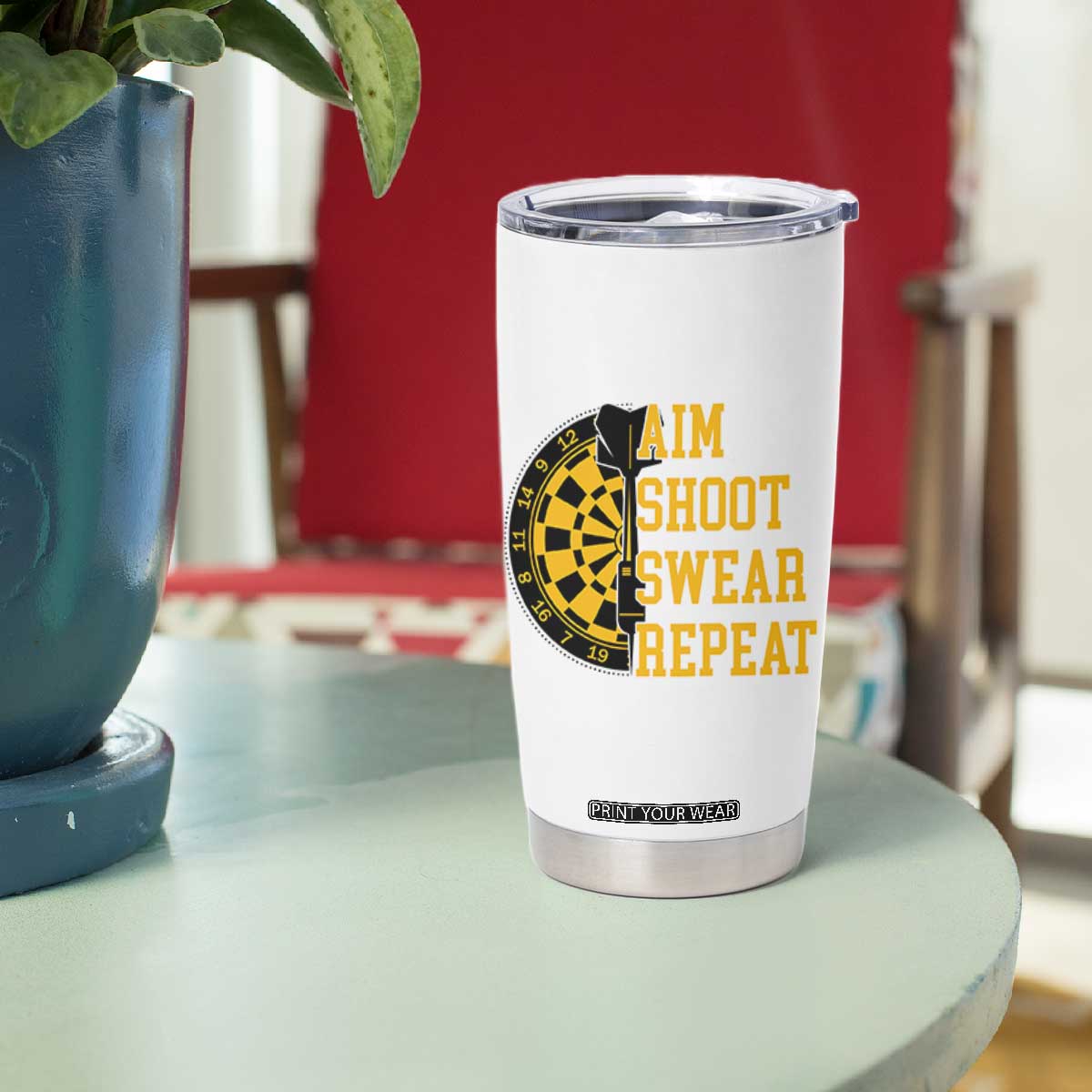 Funny Darts Retro Vintage Tumbler Cup Aim Shoot Swear Repeat Dartist Gift TS12 Print Your Wear