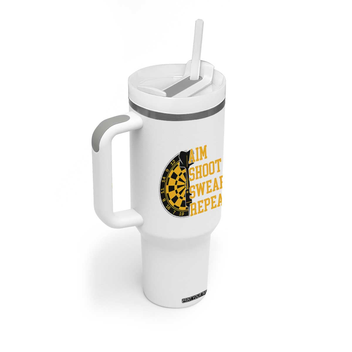 Funny Darts Retro Vintage Tumbler With Handle Aim Shoot Swear Repeat Dartist Gift TS12 Print Your Wear
