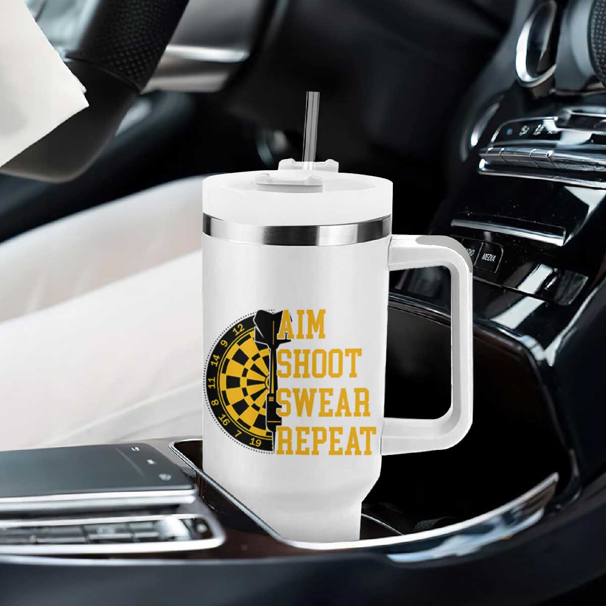 Funny Darts Retro Vintage Tumbler With Handle Aim Shoot Swear Repeat Dartist Gift TS12 Print Your Wear