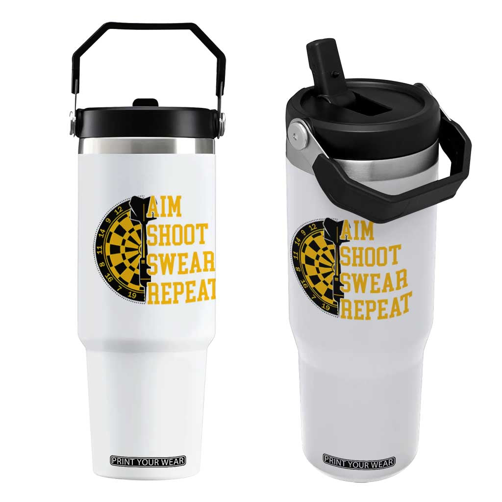 Funny Darts Retro Vintage Flip Straw Tumbler Aim Shoot Swear Repeat Dartist Gift TS12 One Size: 30 oz White Print Your Wear