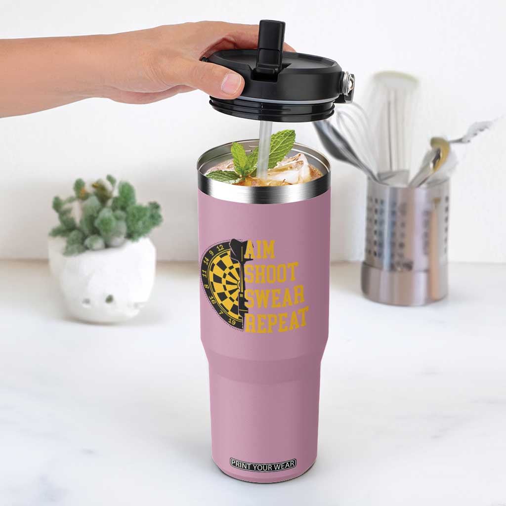 Funny Darts Retro Vintage Flip Straw Tumbler Aim Shoot Swear Repeat Dartist Gift TS12 One Size: 30 oz Light Pink Print Your Wear