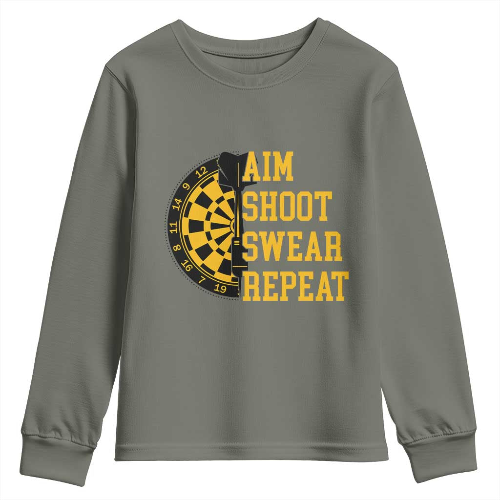 Funny Darts Retro Vintage Youth Sweatshirt Aim Shoot Swear Repeat Dartist Gift TS12 Military Green Print Your Wear
