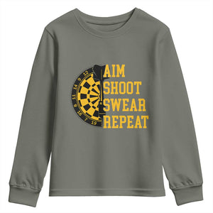 Funny Darts Retro Vintage Youth Sweatshirt Aim Shoot Swear Repeat Dartist Gift TS12 Military Green Print Your Wear