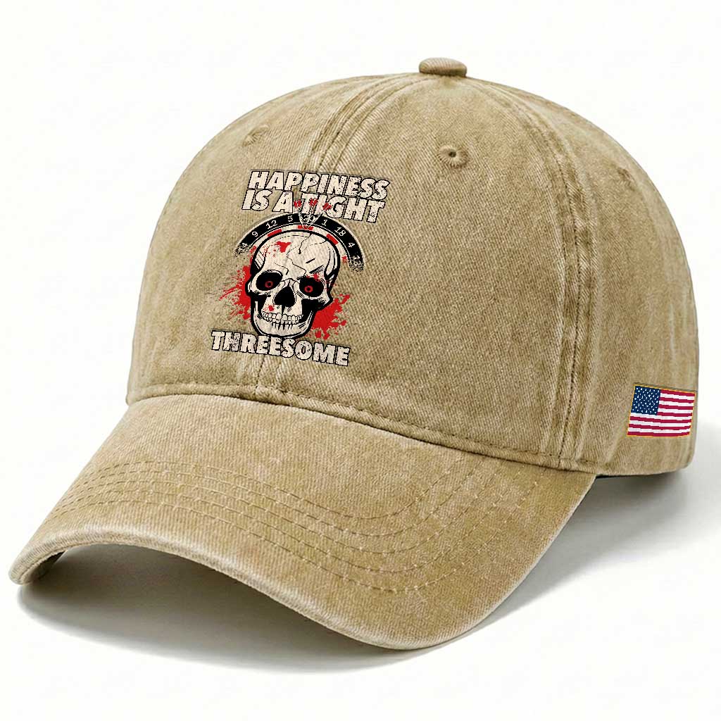 Happiness Is a Tight Threesome Washed Cotton Baseball Cap Gothic Dart Player Gift TS12 Print Your Wear