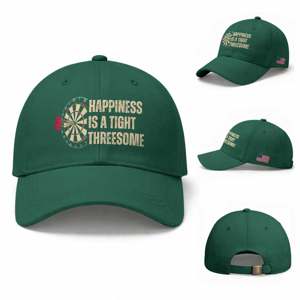 Funny Darts Happiness Is A Tight Threesome Baseball Cap Vintage Dartist Gift TS12 Baseball Cap Universal Fit Irish Green Print Your Wear