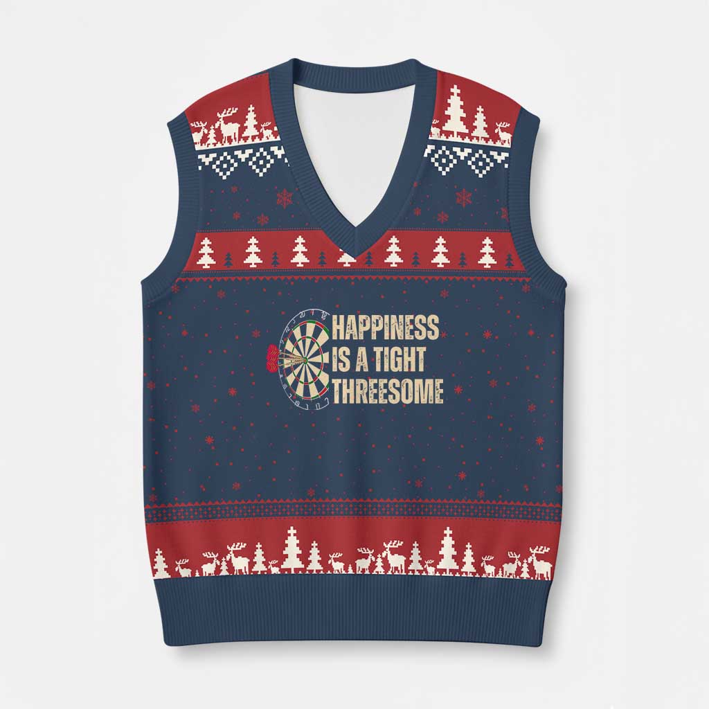 Funny Darts Happiness Is A Tight Threesome V-Neck Knit Sweater Vest Vintage Dartist Gift TS12 Navy Red Print Your Wear