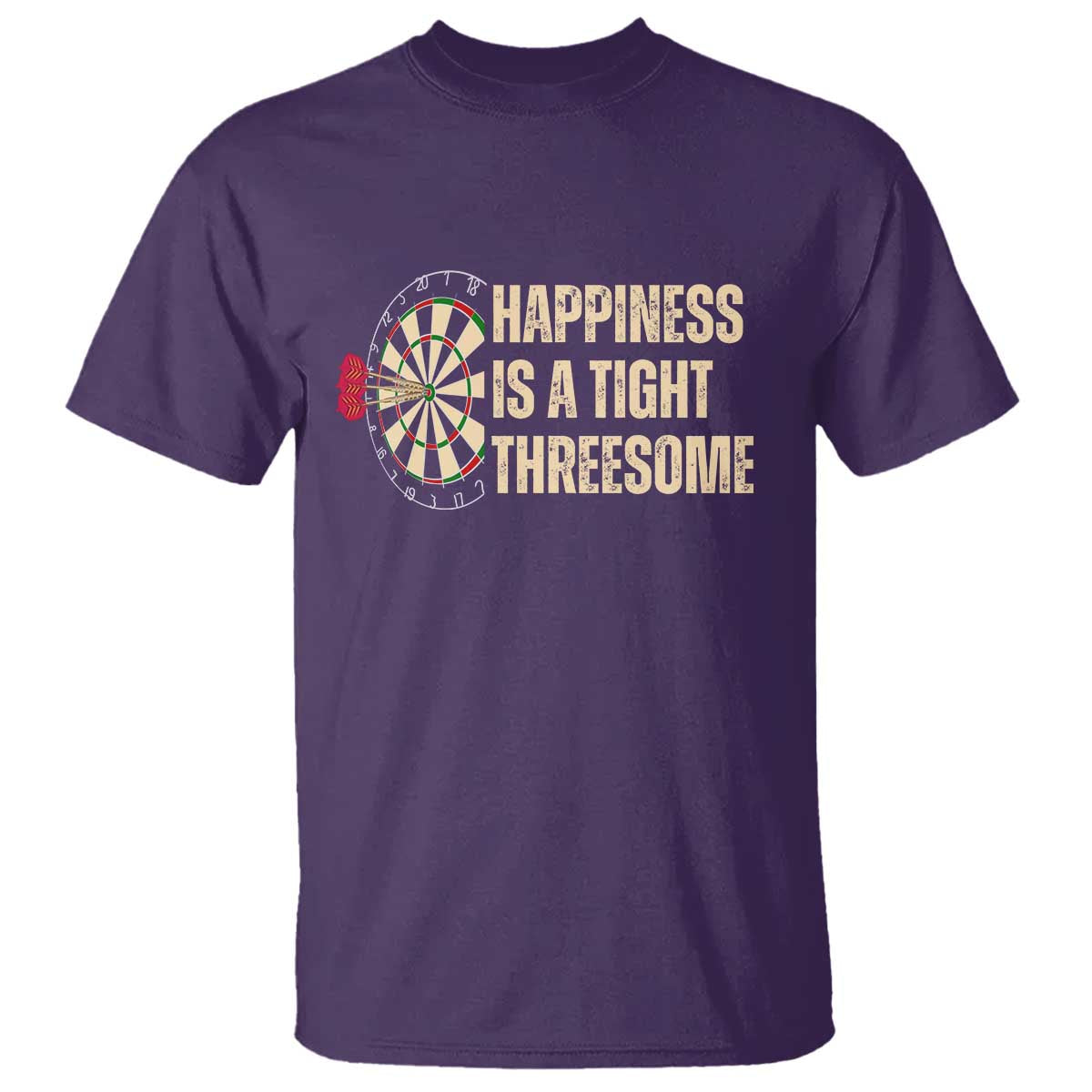 Funny Darts Happiness Is A Tight Threesome T Shirt Vintage Dartist Gift TS12 Purple Print Your Wear