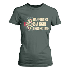 Funny Darts Happiness Is A Tight Threesome T Shirt For Women Vintage Dartist Gift TS12 Dark Forest Green Print Your Wear