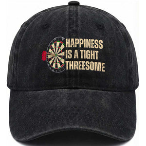 Funny Darts Happiness Is A Tight Threesome Washed Cotton Baseball Cap Vintage Dartist Gift TS12 Print Your Wear