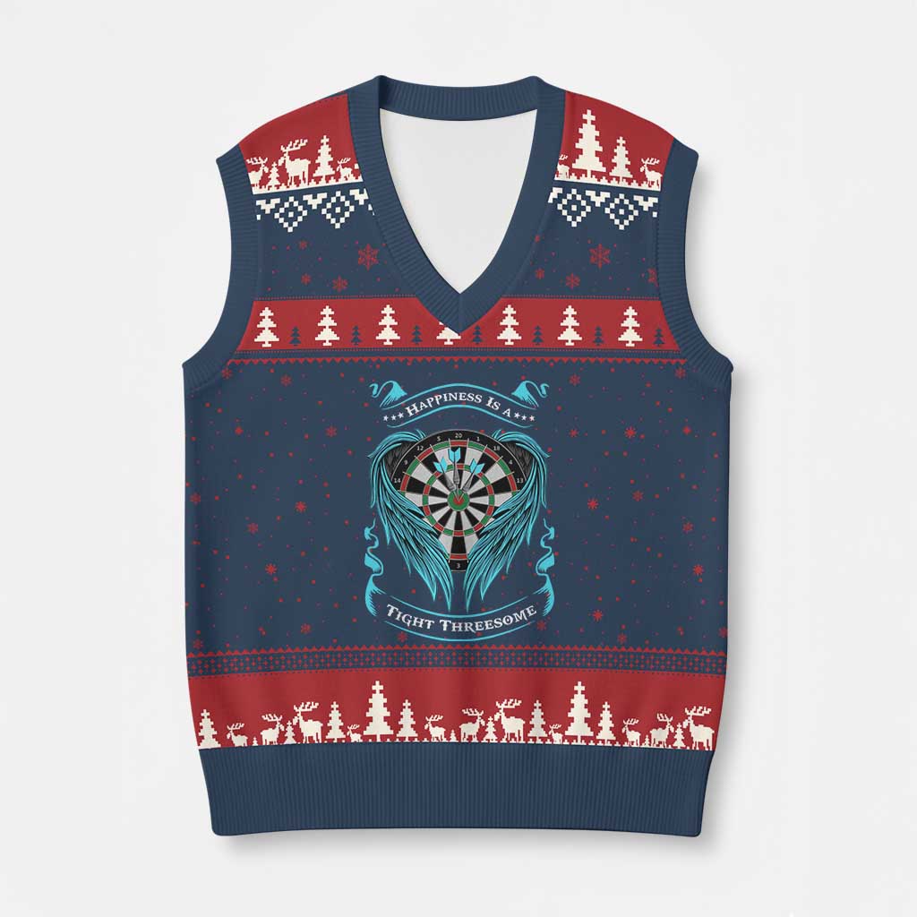 Dart Player Sport V-Neck Knit Sweater Vest Darts Happiness Is A Tight Threesome TS12 Navy Red Print Your Wear