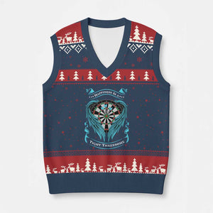 Dart Player Sport V-Neck Knit Sweater Vest Darts Happiness Is A Tight Threesome TS12 Navy Red Print Your Wear