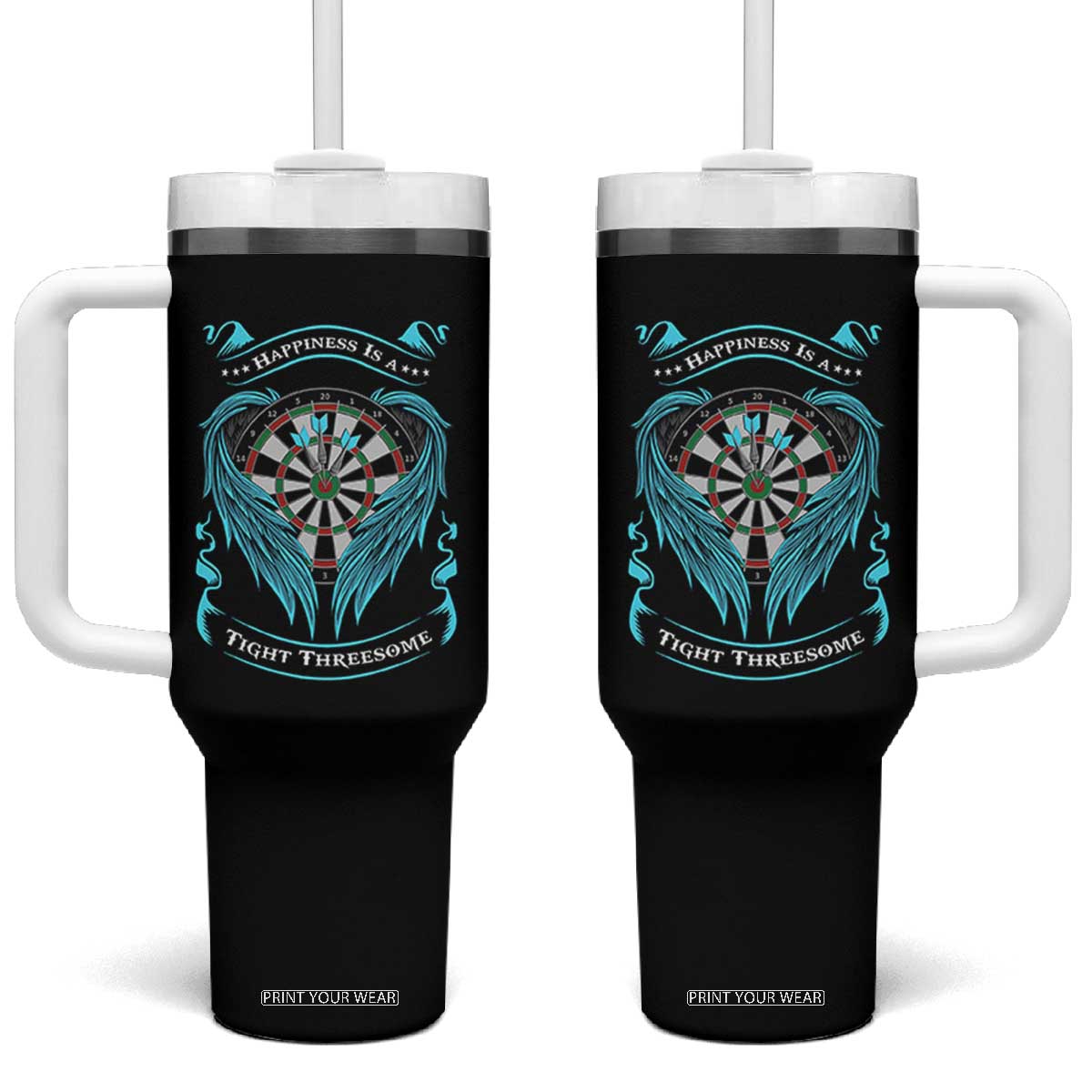 Dart Player Sport Tumbler With Handle Darts Happiness Is A Tight Threesome TS12 One Size: 40 oz Black Print Your Wear