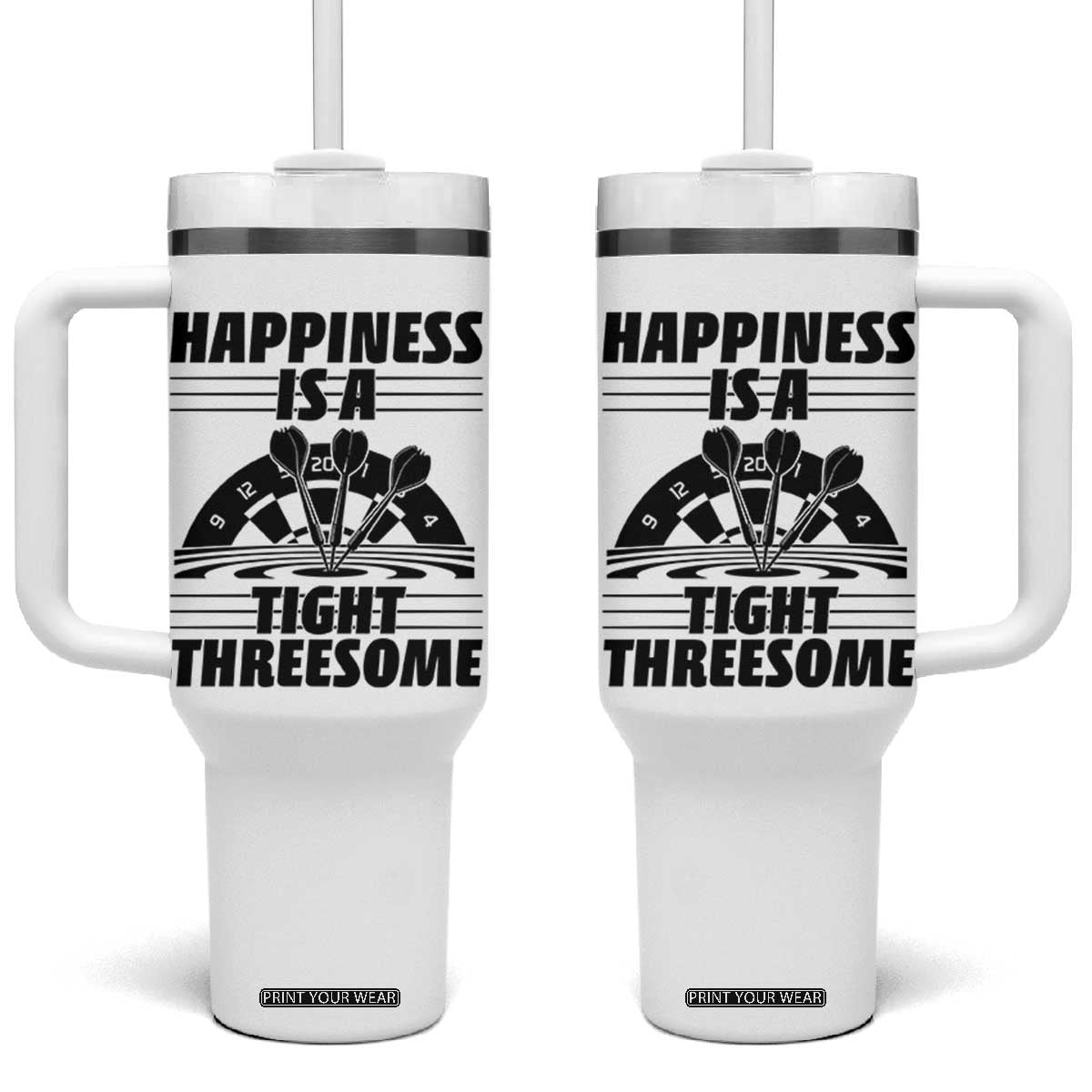 Dirty Joke Darts Gift Tumbler With Handle Darts Happiness Is A Tight Threesome TS12 One Size: 40 oz White Print Your Wear