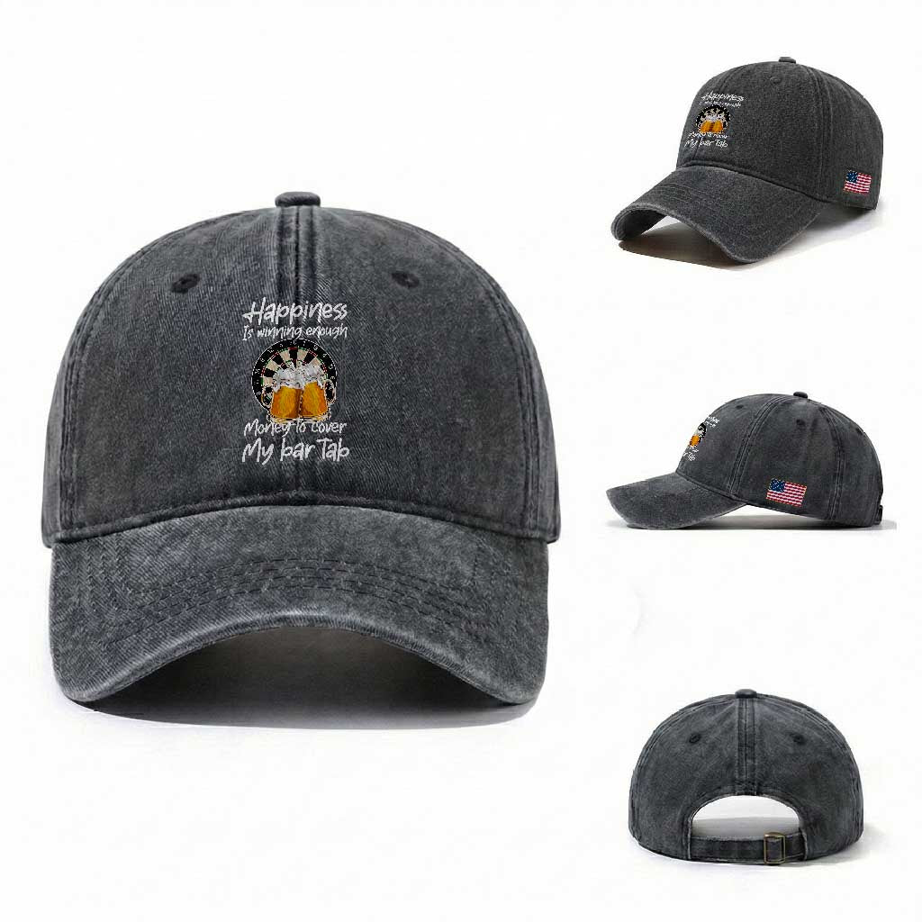 Bar Tab Darts Player Gift Washed Cotton Baseball Cap Winning Money To Cover My Bar Tab TS12 Washed Cap Universal Fit Dark Gray Print Your Wear