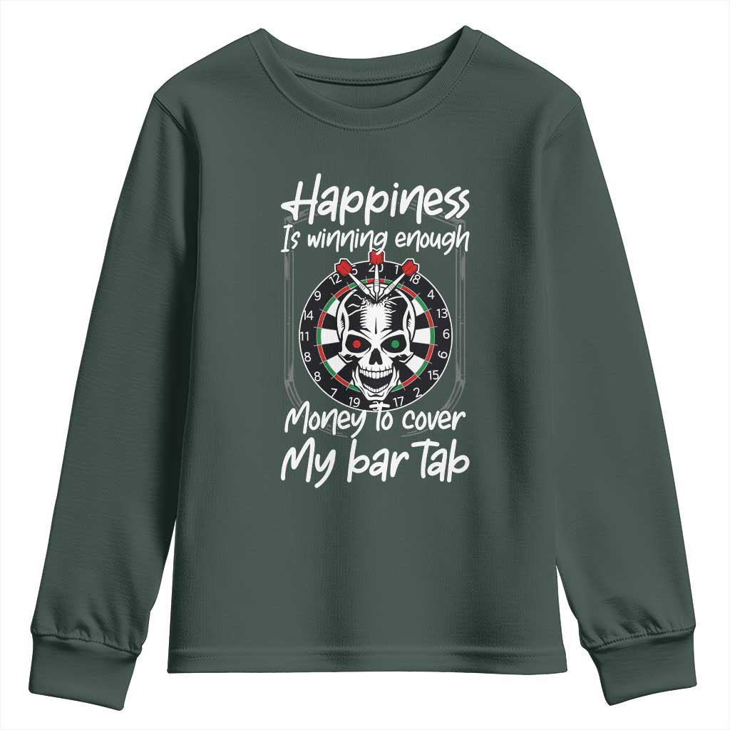 Darts Lover Drinking Game Youth Sweatshirt Winning Money To Cover My Bar Tab TS12 Dark Forest Green Print Your Wear