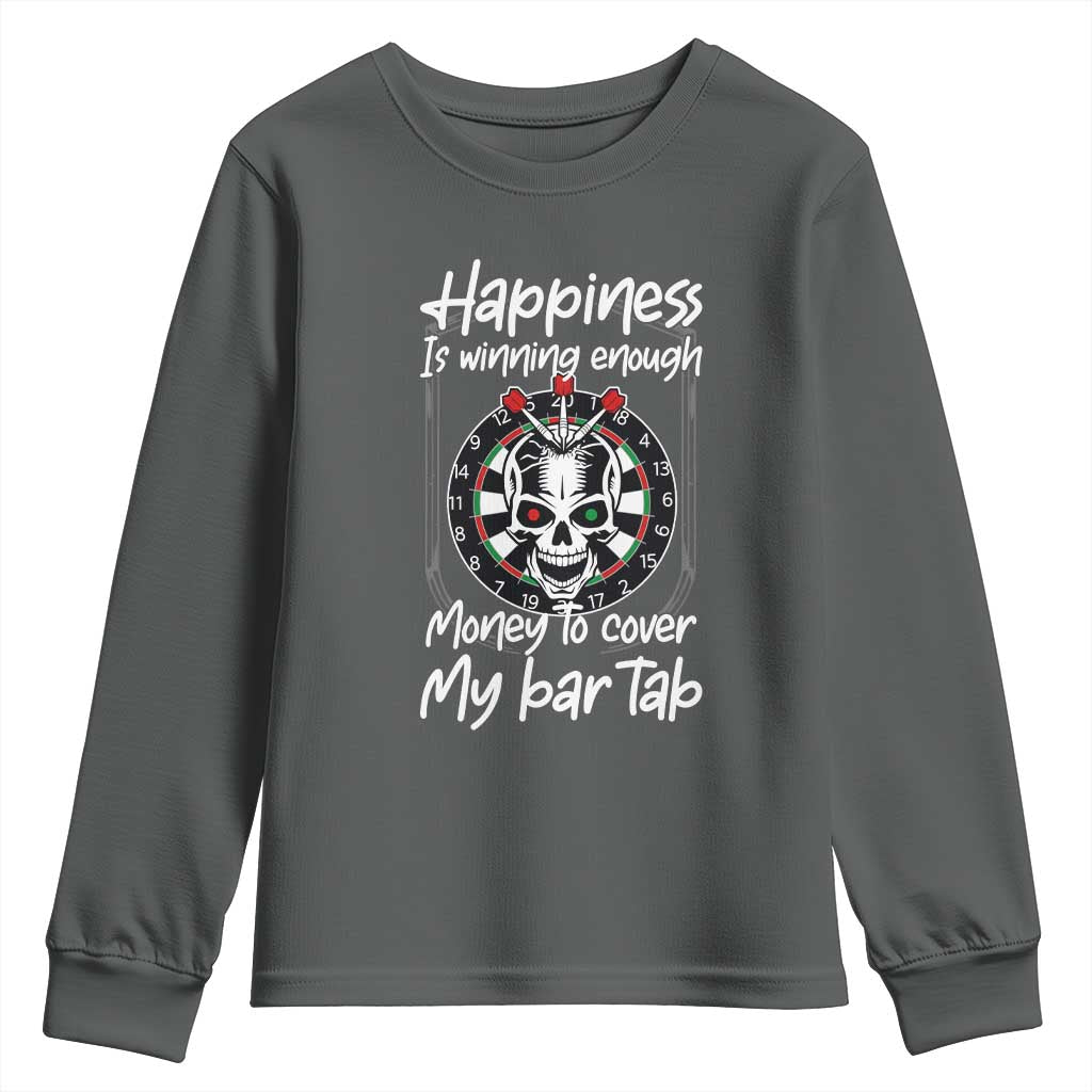 Darts Lover Drinking Game Youth Sweatshirt Winning Money To Cover My Bar Tab TS12 Dark Heather Print Your Wear